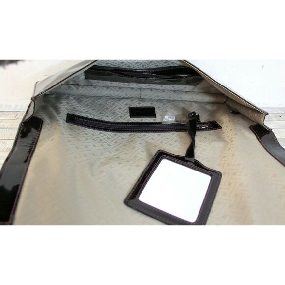 7.2"x14.5" Cole Haan PATENT BROWN WOVEN GENUINE LEATHER FLAP LRG CLUTCH HANDBAG - Picture 9 of 10